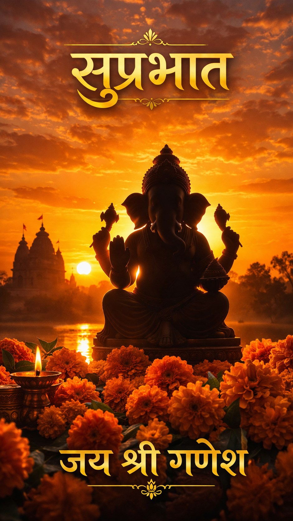 सुप्रभात — Jai Shri Ganesh Marigold Sunrise